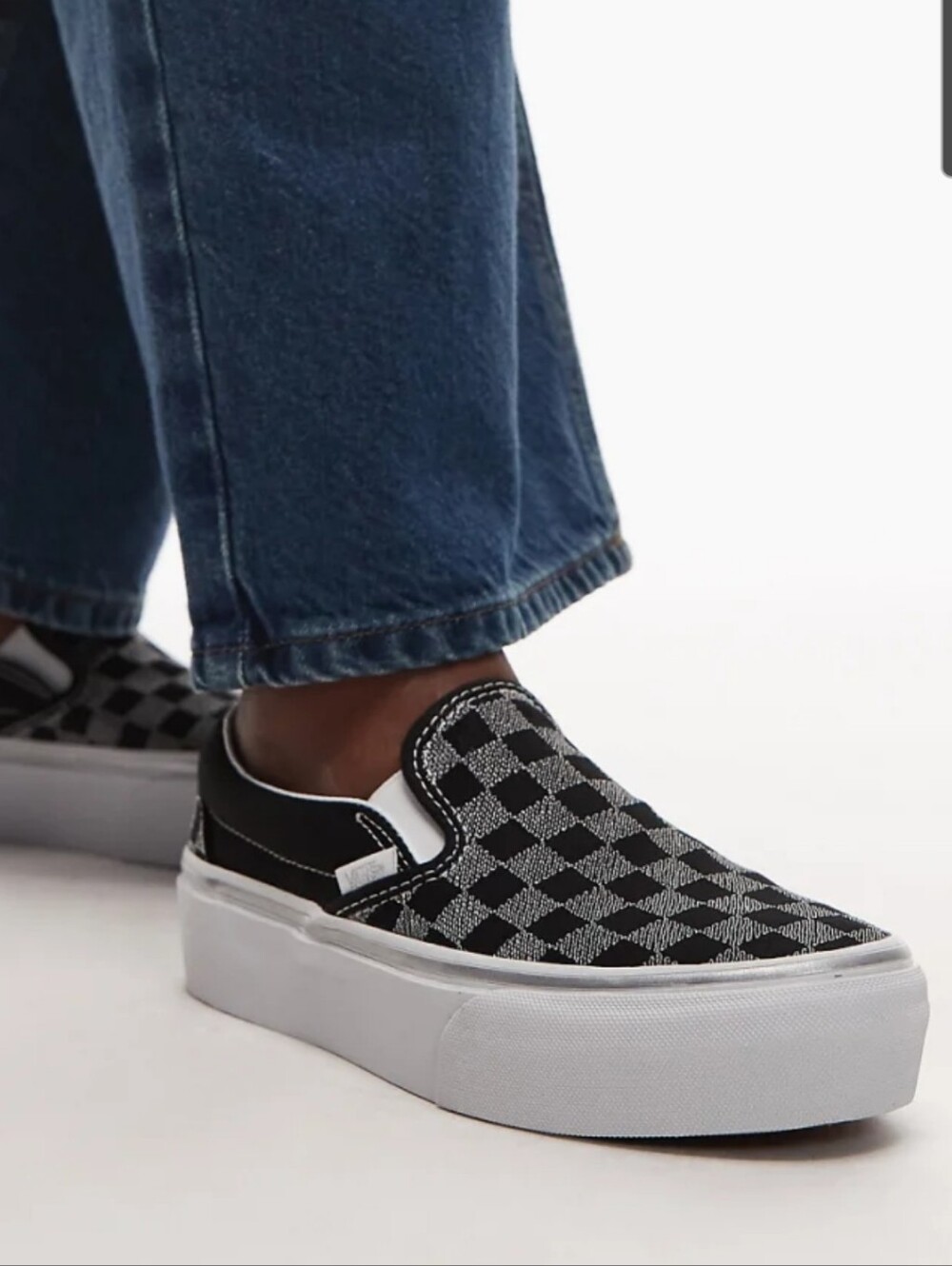 Vans Classic Slip On Platform Metallic Checkerboard Shoes NEW